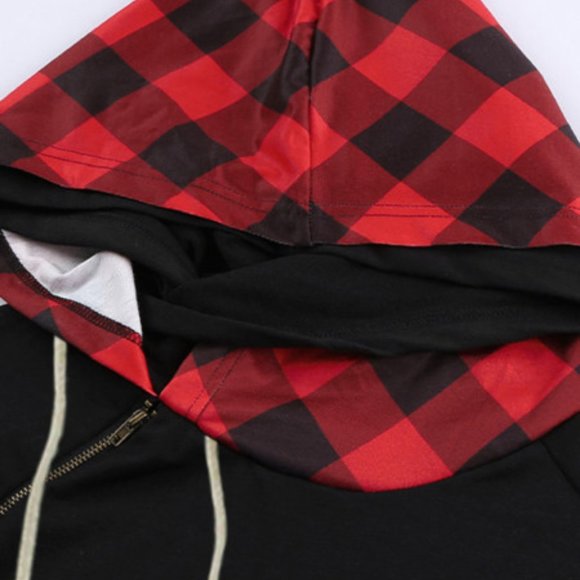 ❤Host Pick❤ New Red Plaid Double Hoods Thumb Hole Hoodie - Picture 8 of 11